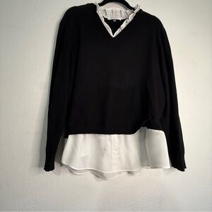Sioni Black Top with White Ruffle Neckline. Sz 1X.